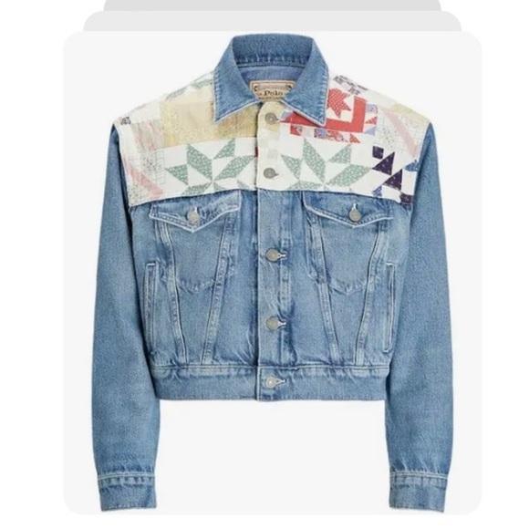 Polo Ralph Lauren Quilted Patchwork Denim Trucker jeans aztec Jacket size Small - Picture 4 of 6